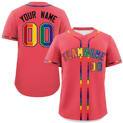 Custom Light Red LGBT Rainbow For Pride Month Classic Style Authentic Baseball Jersey