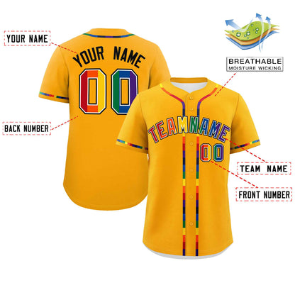 Custom Yellow LGBT Rainbow For Pride Month Classic Style Authentic Baseball Jersey