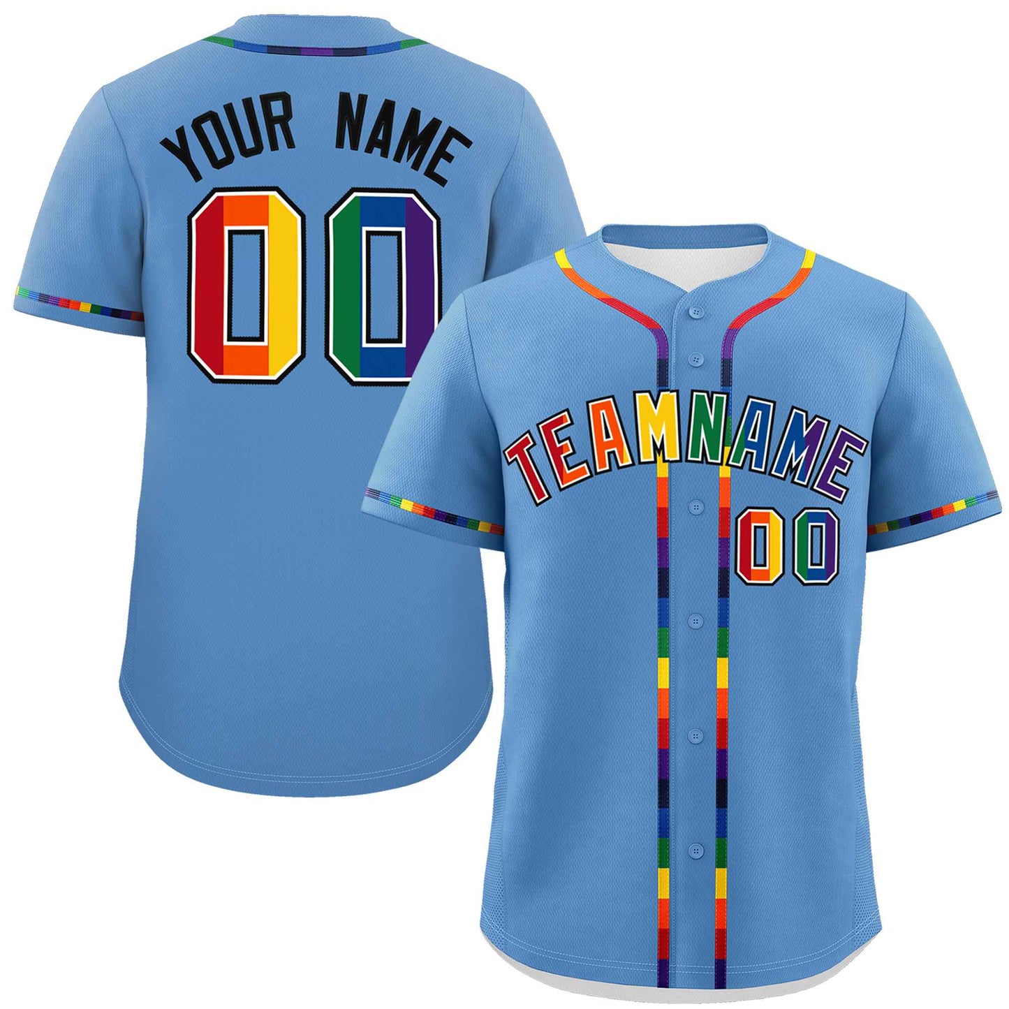 Custom Light Blue LGBT Rainbow For Pride Month Classic Style Authentic Baseball Jersey