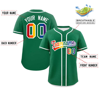 Custom Kelly Green LGBT Rainbow For Pride Month Classic Style Authentic Baseball Jersey