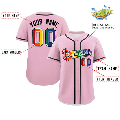 Custom Light Pink LGBT Rainbow For Pride Month Classic Style Authentic Baseball Jersey