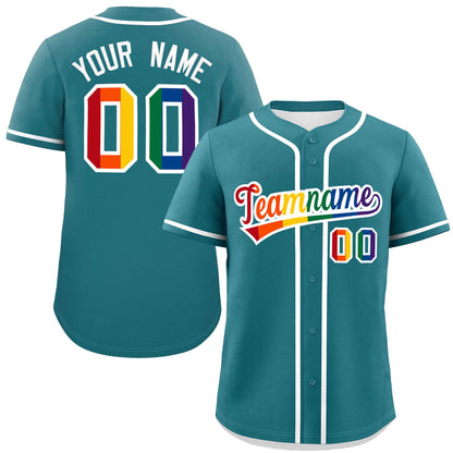 Custom Aqua LGBT Rainbow For Pride Month Classic Style Authentic Baseball Jersey