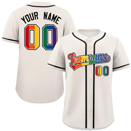 Custom Cream LGBT Rainbow For Pride Month Classic Style Authentic Baseball Jersey