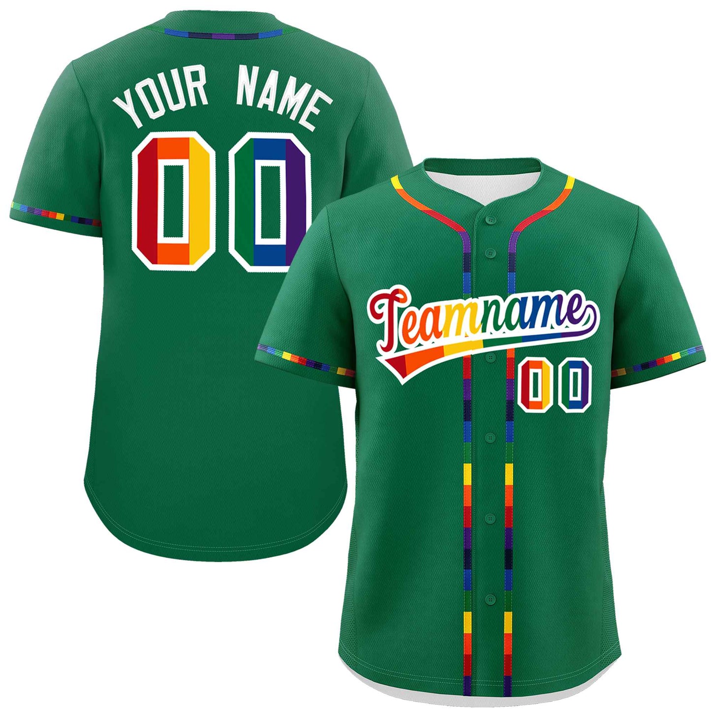 Custom Kelly Green LGBT Rainbow For Pride Month Classic Style Authentic Baseball Jersey