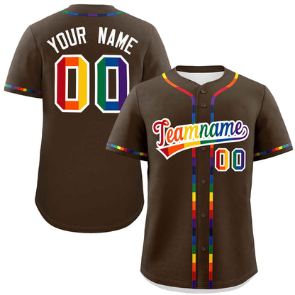 Custom Light Brown LGBT Rainbow For Pride Month Classic Style Authentic Baseball Jersey