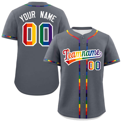 Custom Dark Gray LGBT Rainbow For Pride Month Classic Style Authentic Baseball Jersey