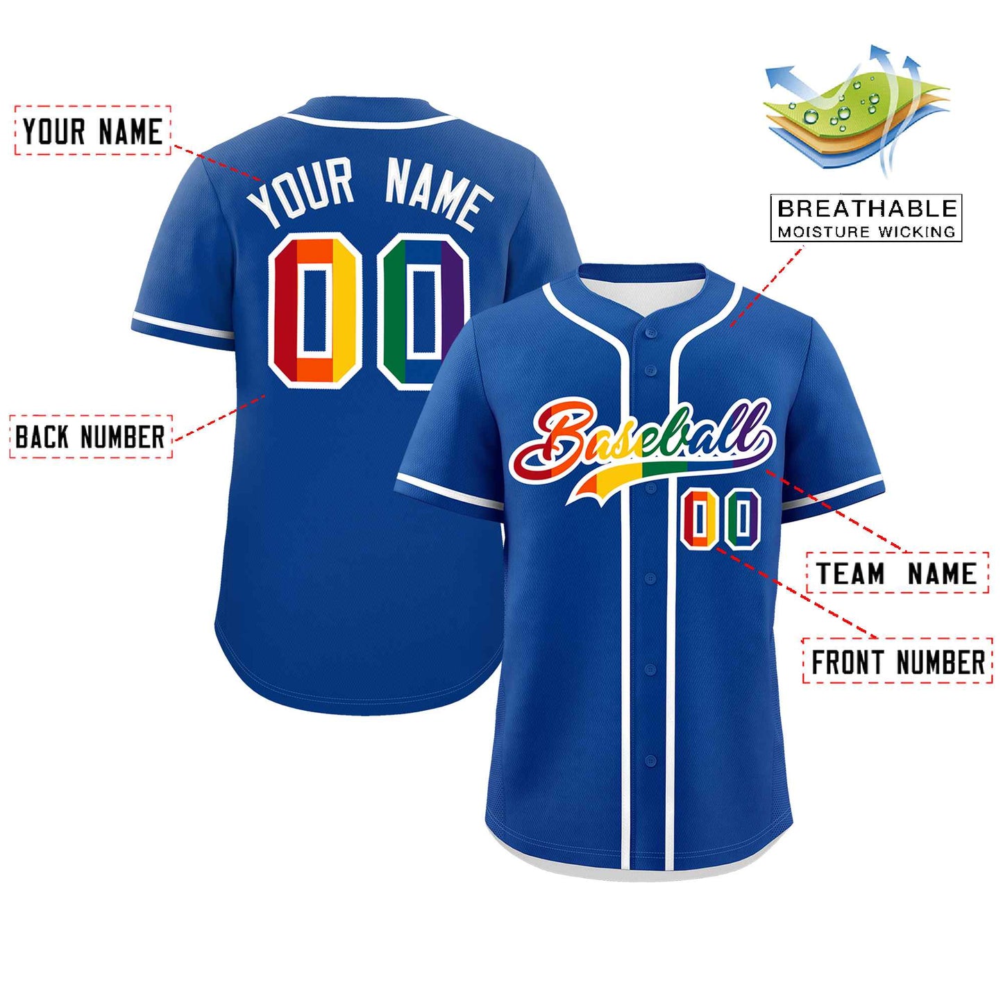 Custom Royal LGBT Rainbow For Pride Month Classic Style Authentic Baseball Jersey