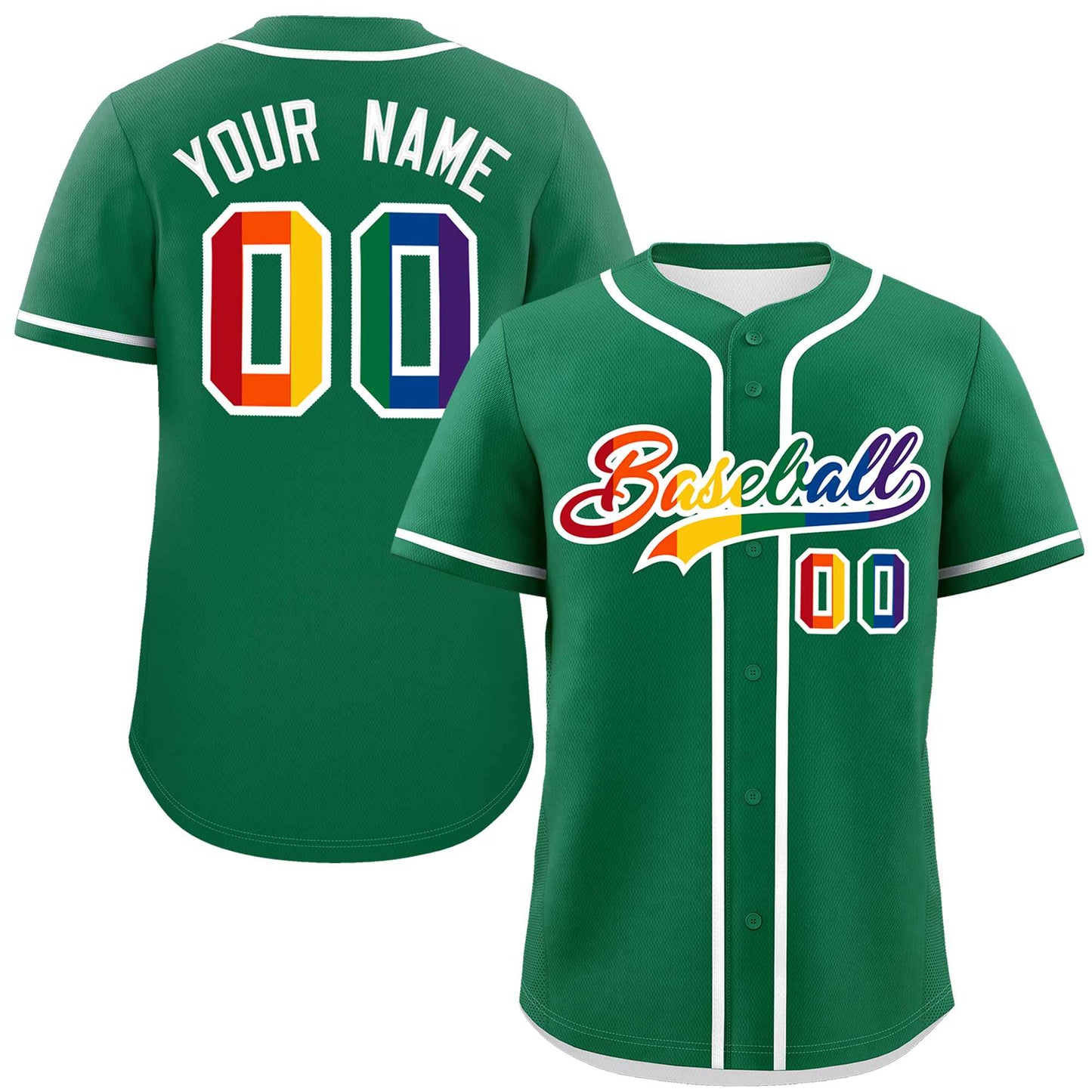 Custom Kelly Green LGBT Rainbow For Pride Month Classic Style Authentic Baseball Jersey