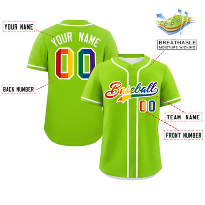 Custom Neon Green LGBT Rainbow For Pride Month Classic Style Authentic Baseball Jersey