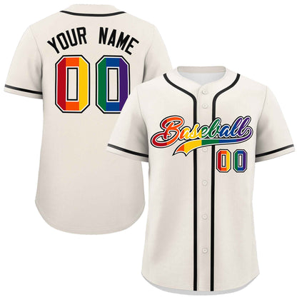 Custom Cream LGBT Rainbow For Pride Month Classic Style Authentic Baseball Jersey