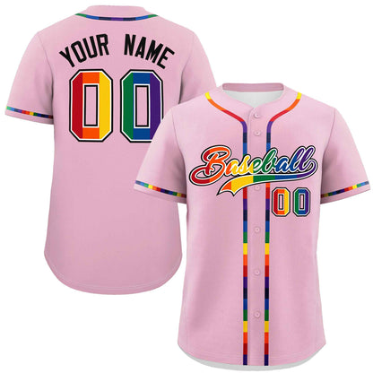 Custom Light Pink LGBT Rainbow For Pride Month Classic Style Authentic Baseball Jersey