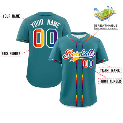 Custom Aqua LGBT Rainbow For Pride Month Classic Style Authentic Baseball Jersey