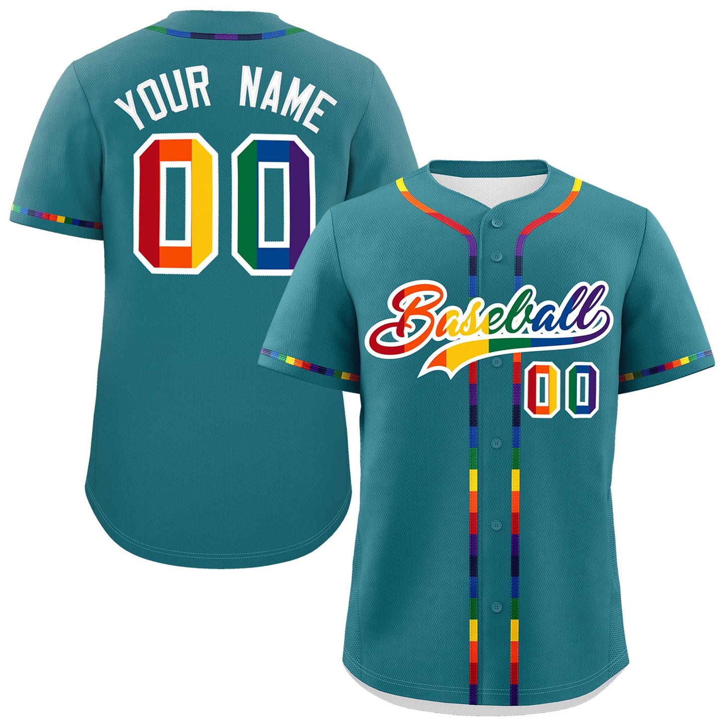 Custom Aqua LGBT Rainbow For Pride Month Classic Style Authentic Baseball Jersey