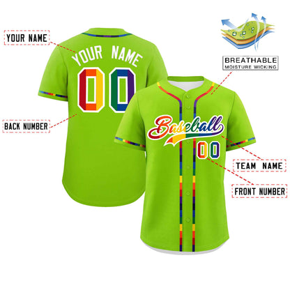 Custom Neon Green LGBT Rainbow For Pride Month Classic Style Authentic Baseball Jersey