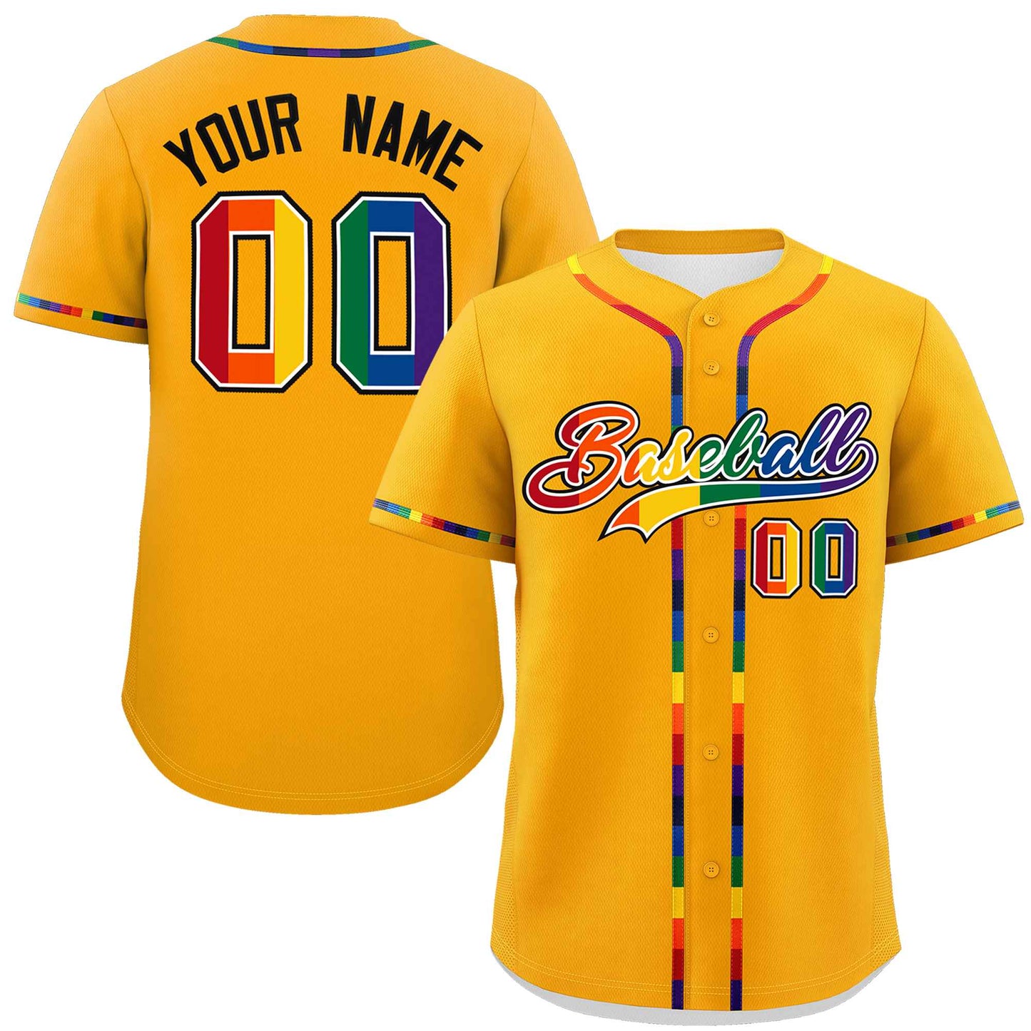 Custom Yellow LGBT Rainbow For Pride Month Classic Style Authentic Baseball Jersey