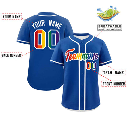 Custom Royal LGBT Rainbow For Pride Month Classic Style Authentic Baseball Jersey