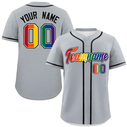 Custom Light Gray LGBT Rainbow For Pride Month Classic Style Authentic Baseball Jersey