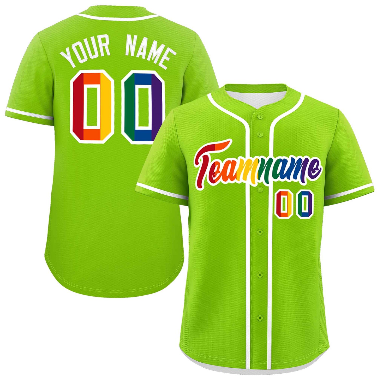 Custom Neon Green LGBT Rainbow For Pride Month Classic Style Authentic Baseball Jersey