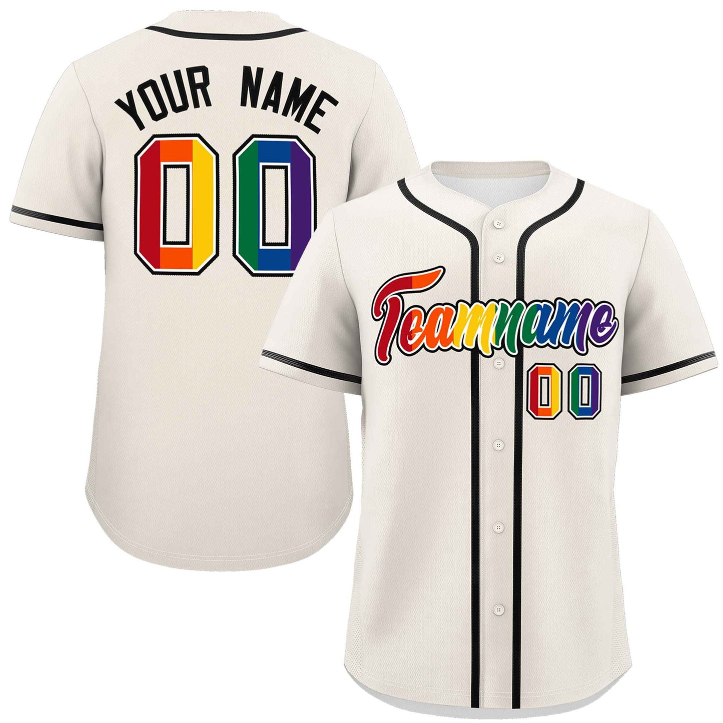 Custom Cream LGBT Rainbow For Pride Month Classic Style Authentic Baseball Jersey