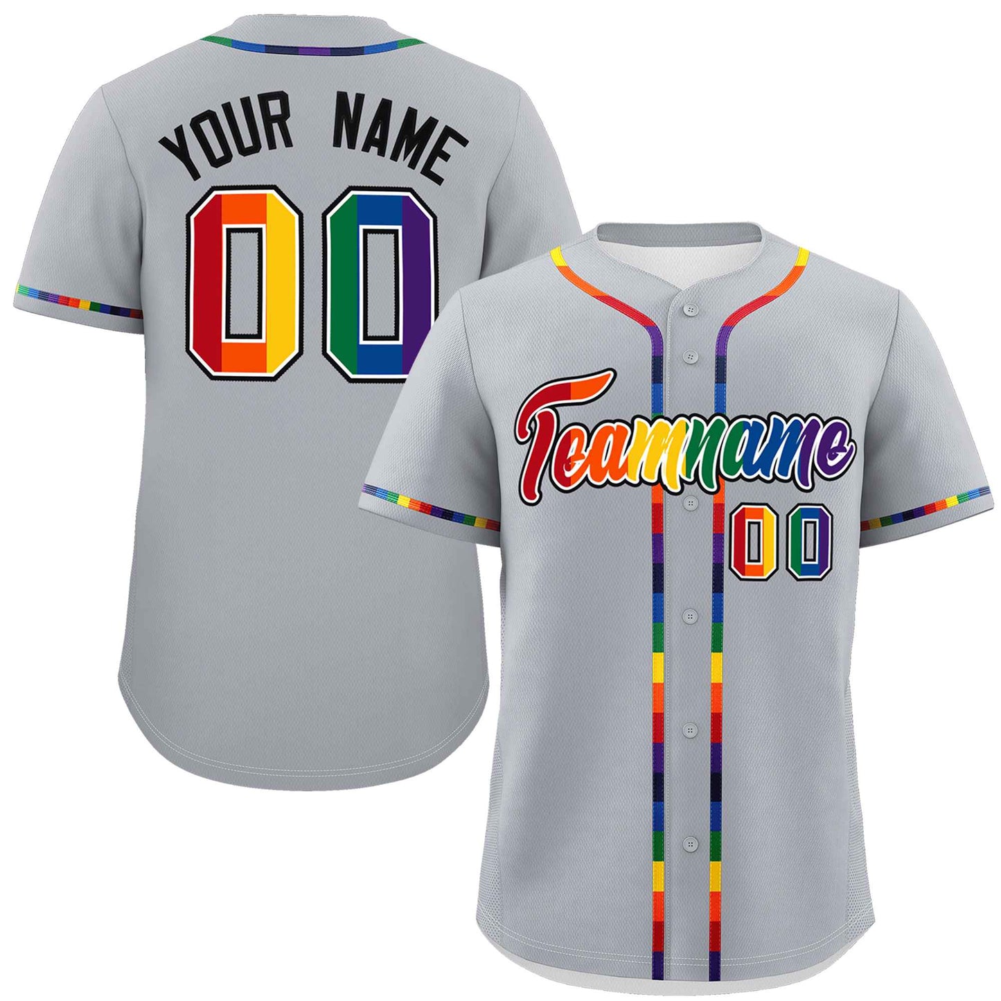 Custom Light Gray LGBT Rainbow For Pride Month Classic Style Authentic Baseball Jersey