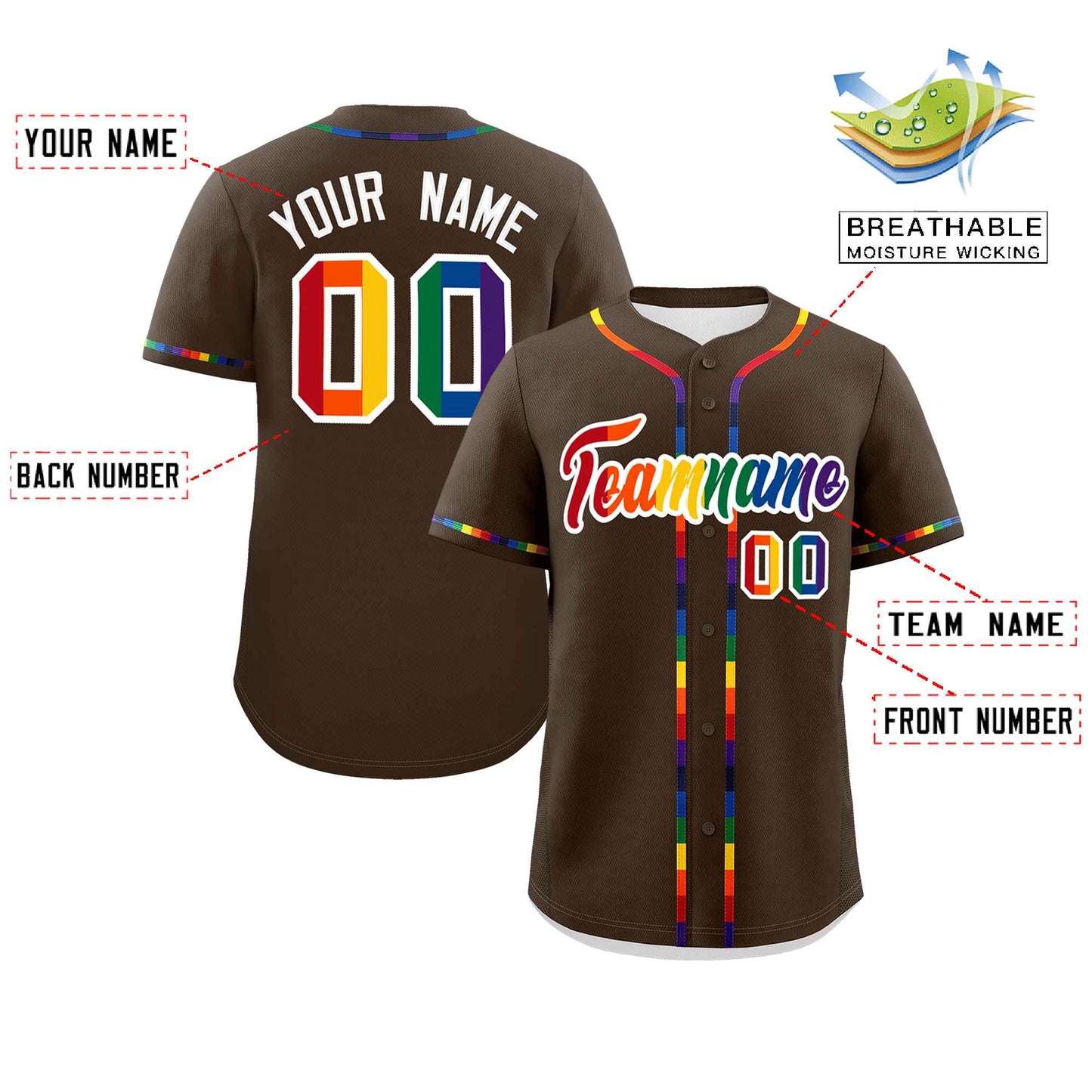 Custom Light Brown LGBT Rainbow For Pride Month Classic Style Authentic Baseball Jersey