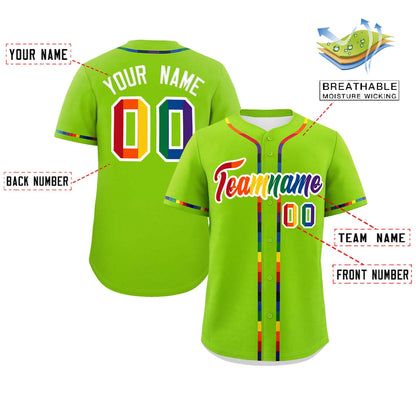 Custom Neon Green LGBT Rainbow For Pride Month Classic Style Authentic Baseball Jersey