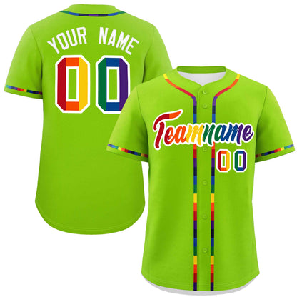 Custom Neon Green LGBT Rainbow For Pride Month Classic Style Authentic Baseball Jersey