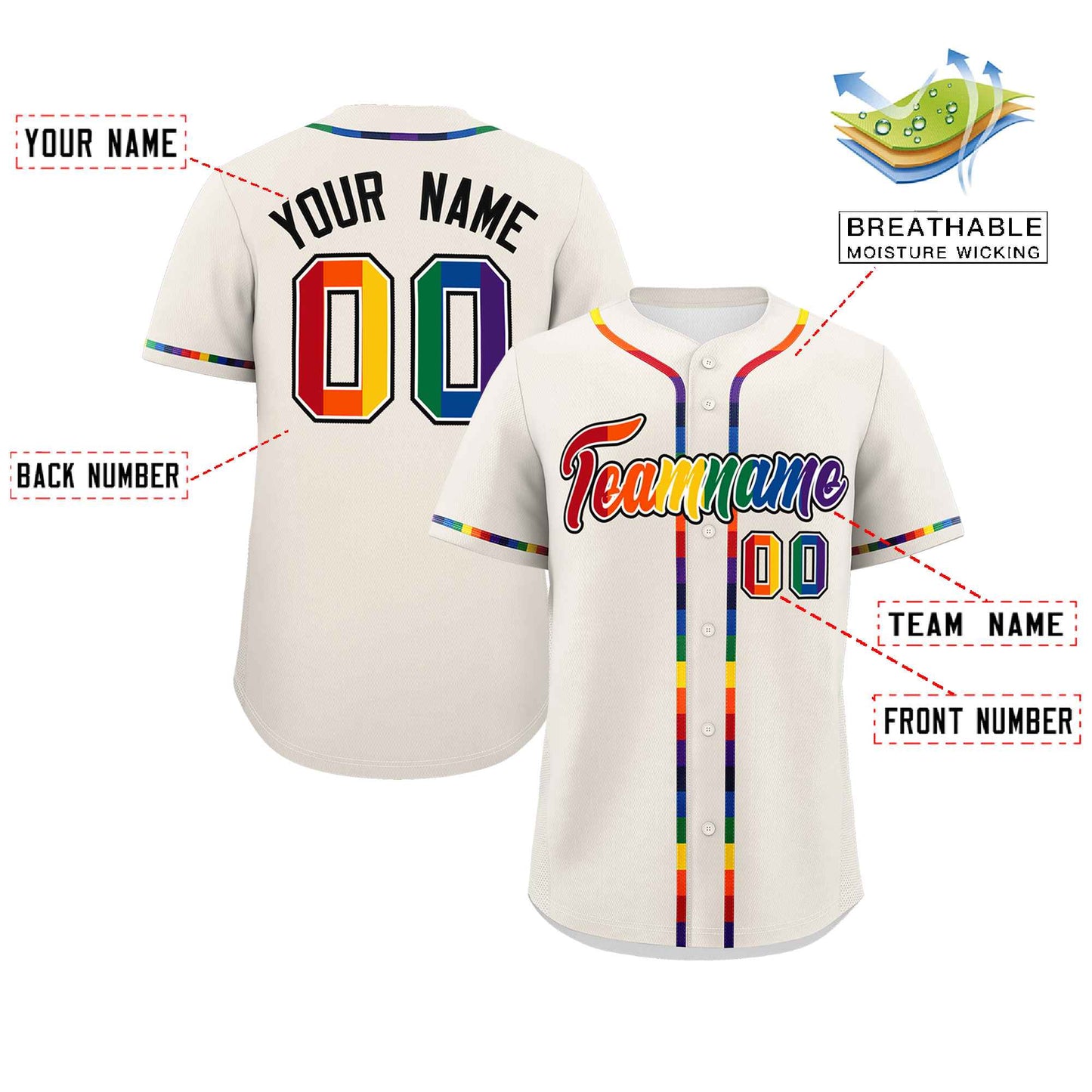 Custom Cream LGBT Rainbow For Pride Month Classic Style Authentic Baseball Jersey