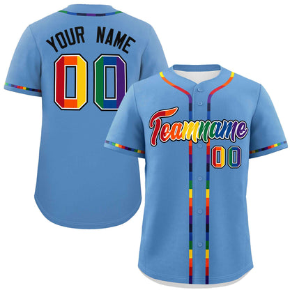 Custom Light Blue LGBT Rainbow For Pride Month Classic Style Authentic Baseball Jersey