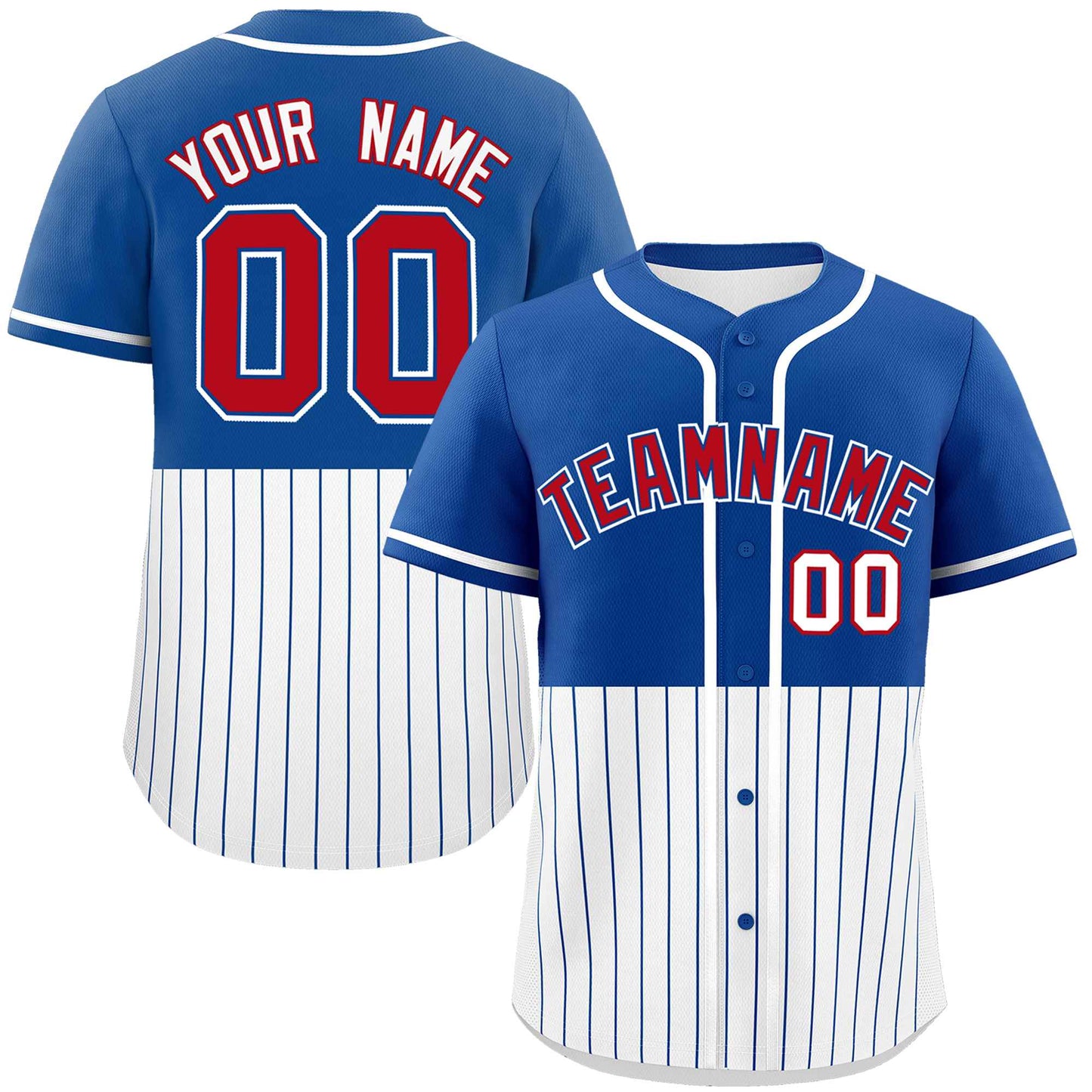 Custom Royal White Personalized Half Stripe Design Authentic Baseball Jersey