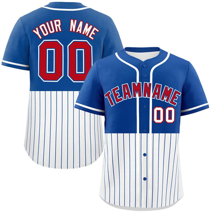 Custom Royal White Personalized Half Stripe Design Authentic Baseball Jersey