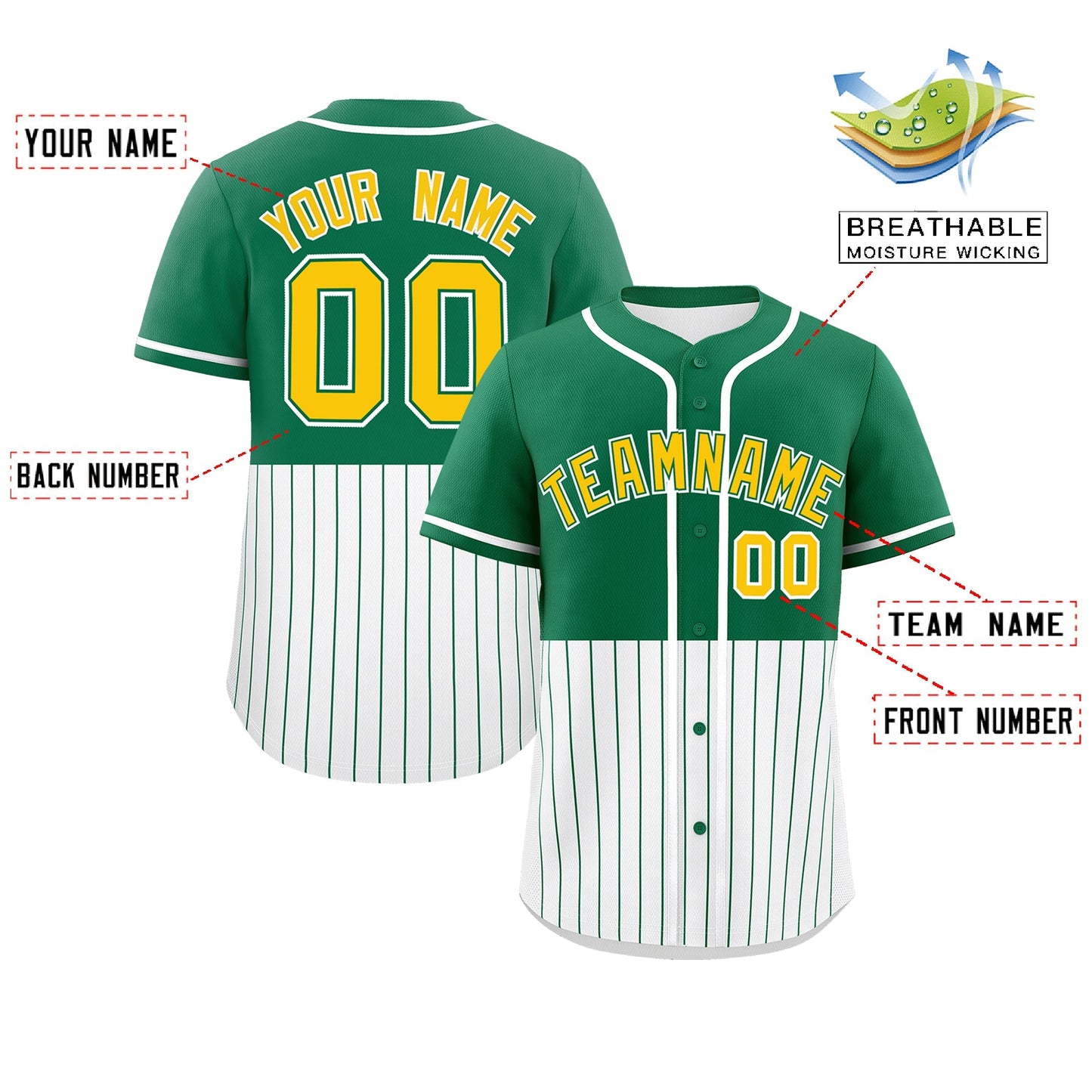 Custom Kelly Green White Personalized Half Stripe Design Authentic Baseball Jersey