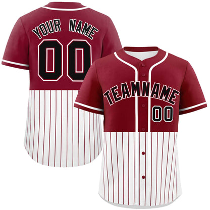 Custom Crimson White Personalized Half Stripe Design Authentic Baseball Jersey