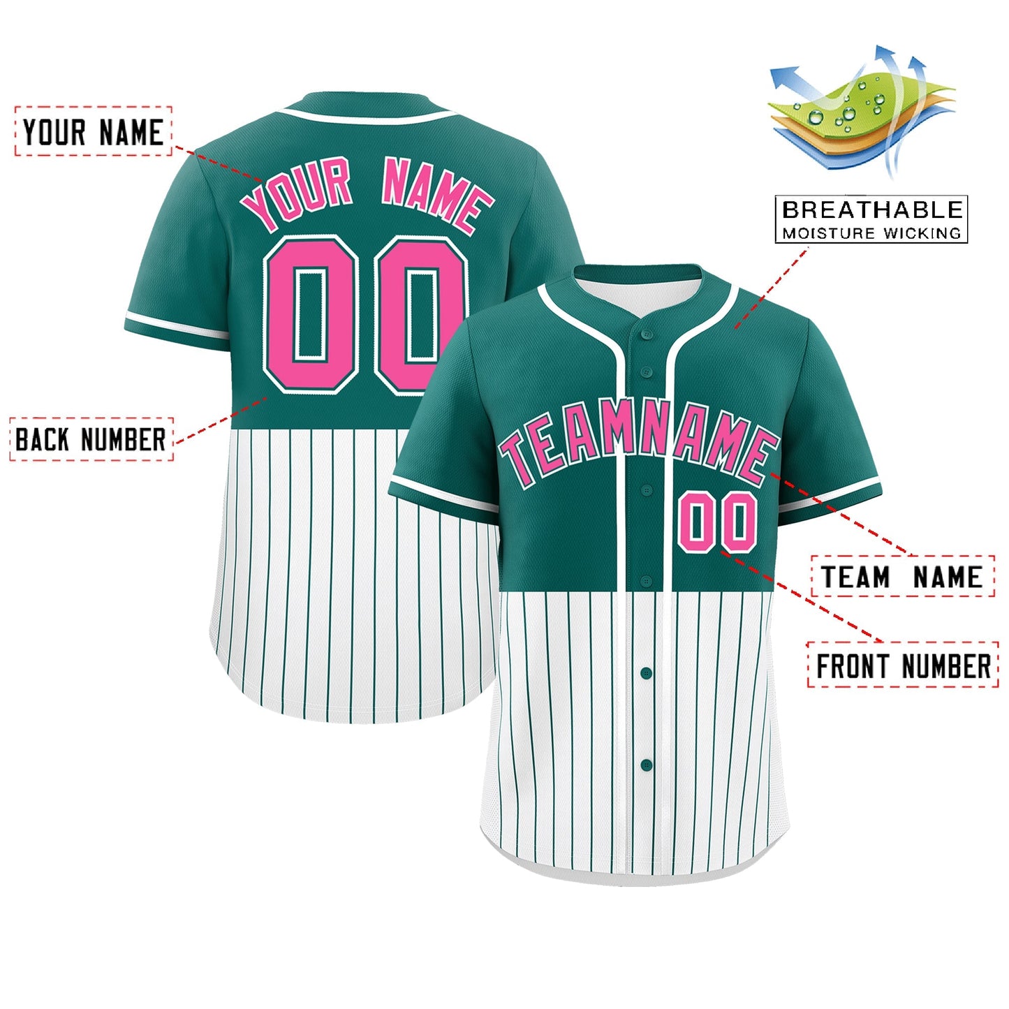 Custom Aqua White Personalized Half Stripe Design Authentic Baseball Jersey