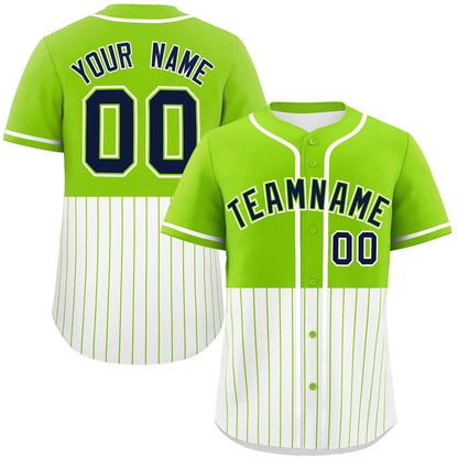 Custom Neon Green White Personalized Half Stripe Design Authentic Baseball Jersey