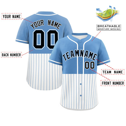 Custom Light Blue White Personalized Half Stripe Design Authentic Baseball Jersey