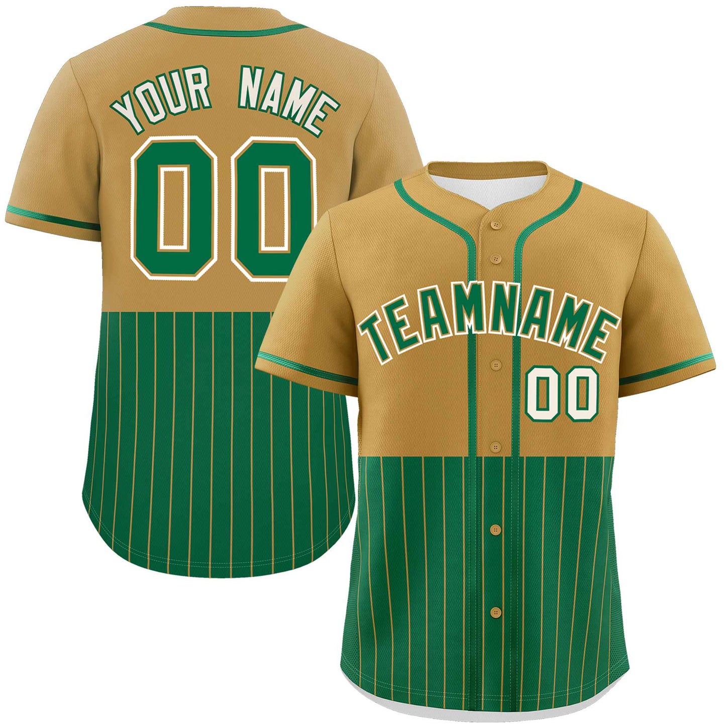 Custom Old Gold Kelly Green Personalized Half Stripe Design Authentic Baseball Jersey