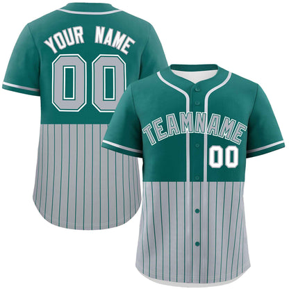 Custom Aqua Gray Personalized Half Stripe Design Authentic Baseball Jersey