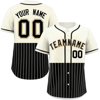 Custom Cream Black Personalized Half Stripe Design Authentic Baseball Jersey