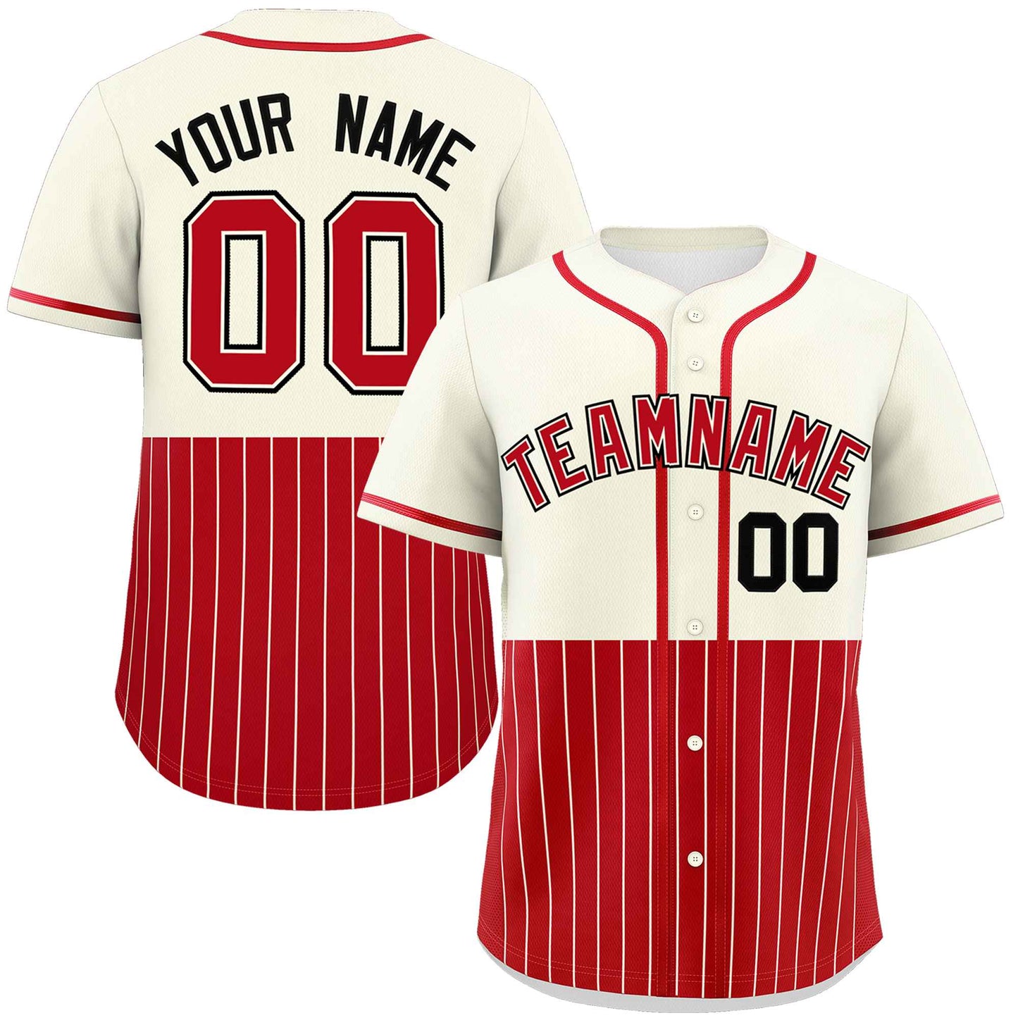 Custom Cream Red Personalized Half Stripe Design Authentic Baseball Jersey