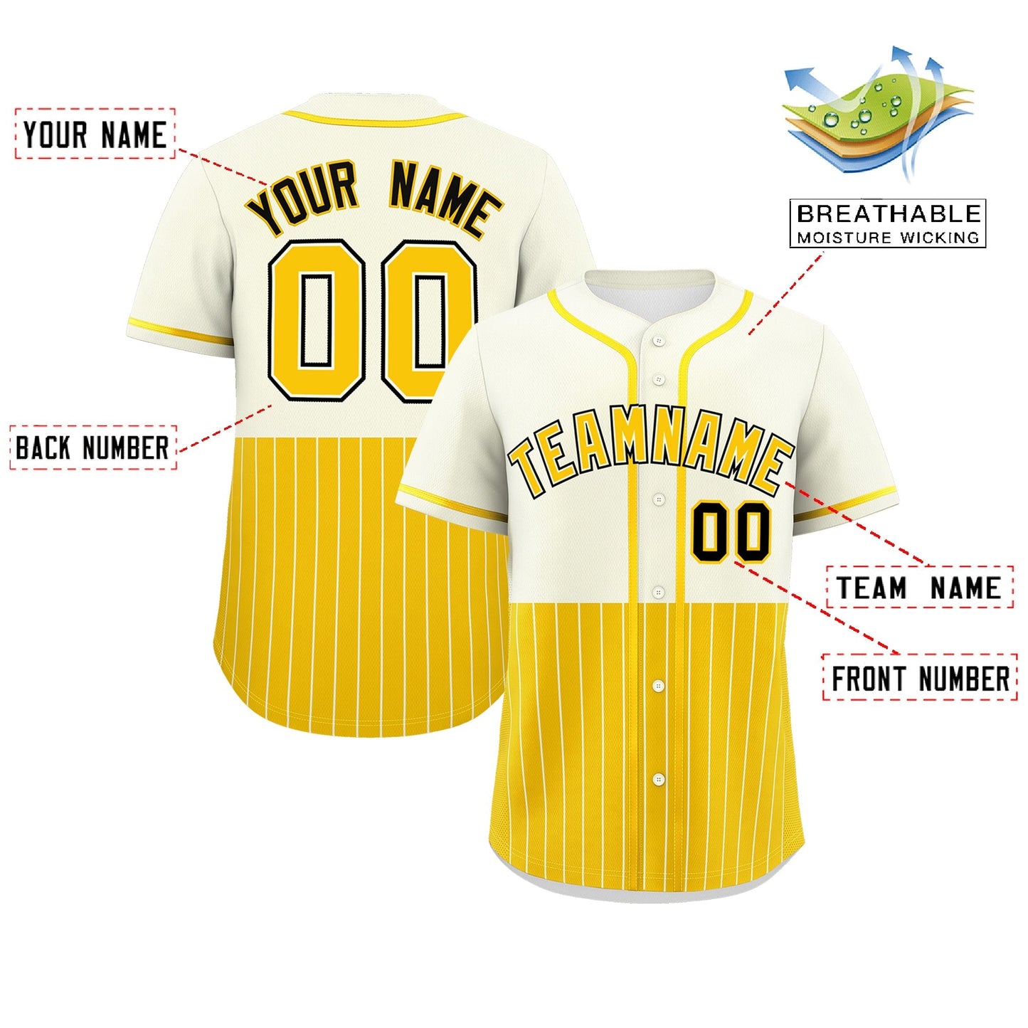 Custom Cream Gold Personalized Half Stripe Design Authentic Baseball Jersey