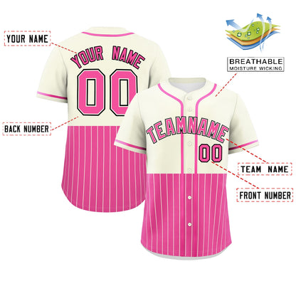 Custom Cream Pink Personalized Half Stripe Design Authentic Baseball Jersey