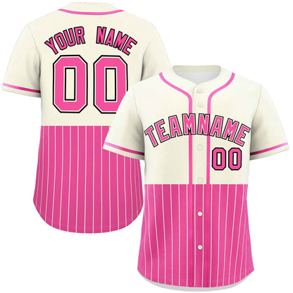 Custom Cream Pink Personalized Half Stripe Design Authentic Baseball Jersey