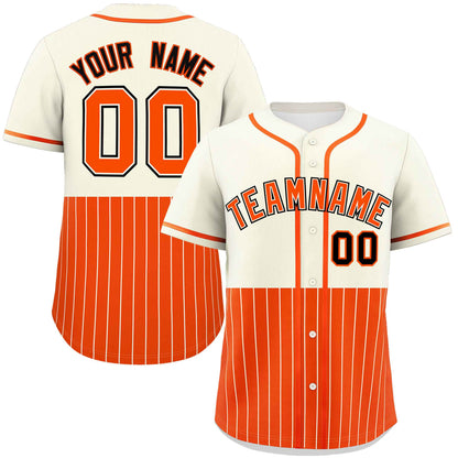 Custom Cream Orange Personalized Half Stripe Design Authentic Baseball Jersey