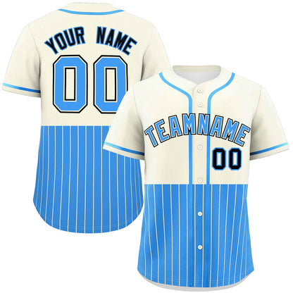 Custom Cream Powder Blue Personalized Half Stripe Design Authentic Baseball Jersey