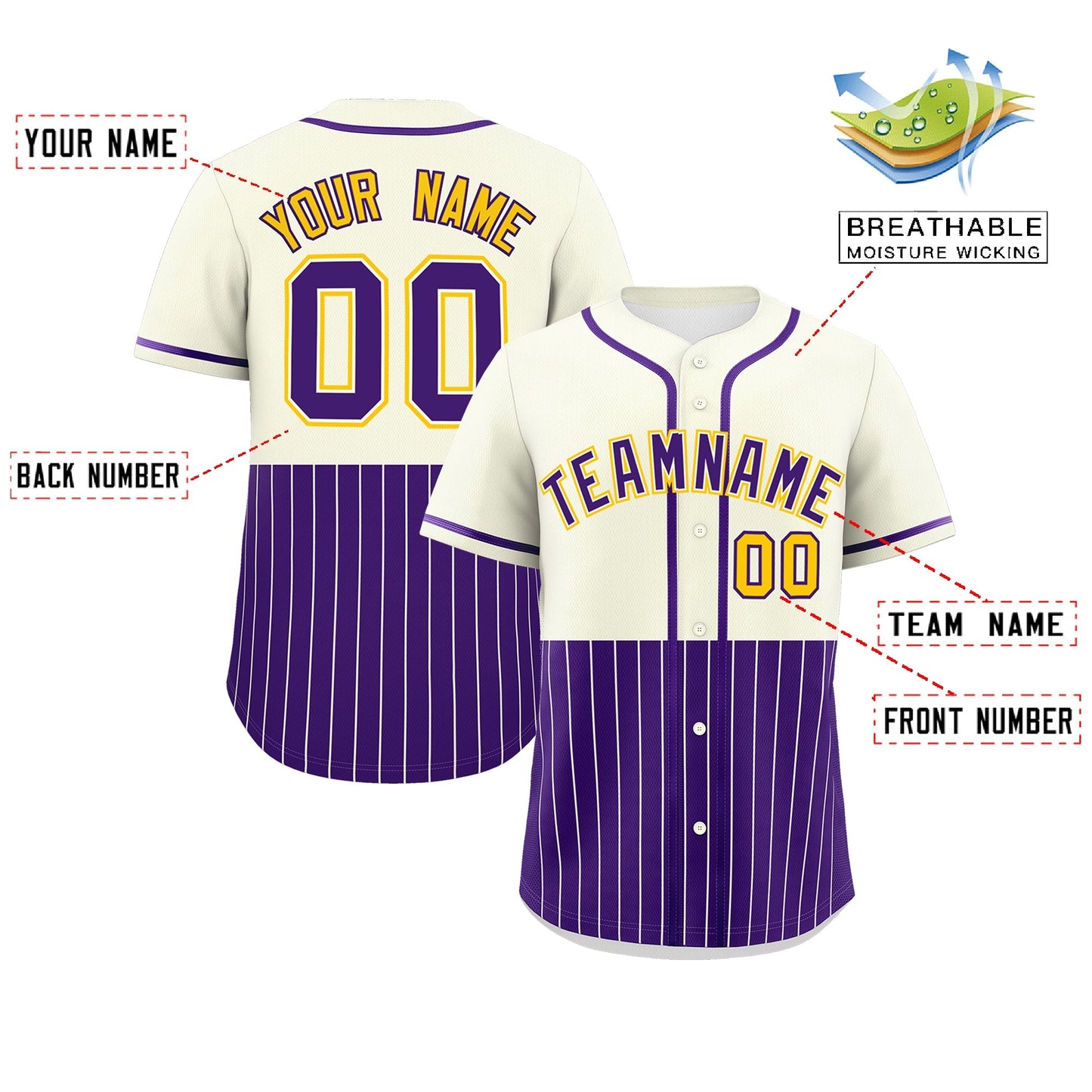 Custom Cream Purple Personalized Half Stripe Design Authentic Baseball Jersey