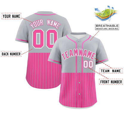 Custom Gray Pink Personalized Half Stripe Design Authentic Baseball Jersey