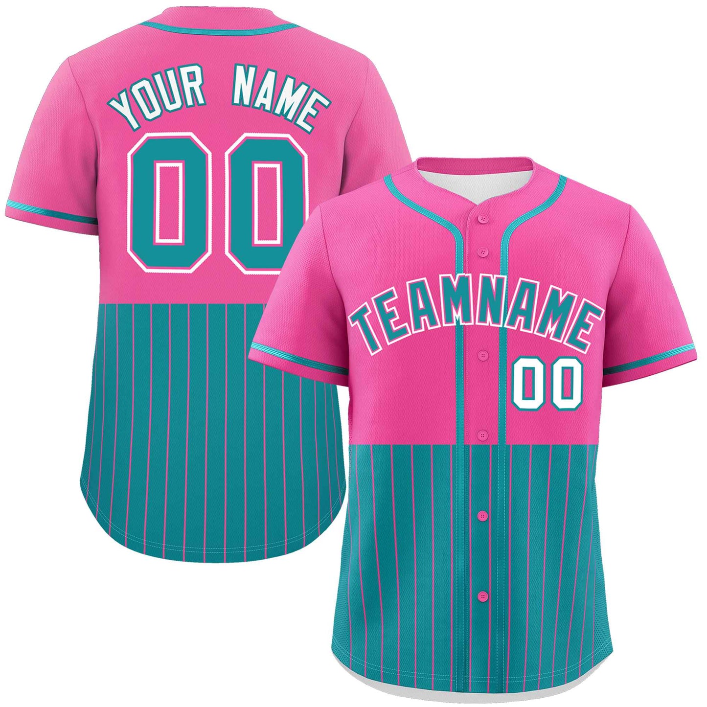 Custom Pink Aqua Personalized Half Stripe Design Authentic Baseball Jersey