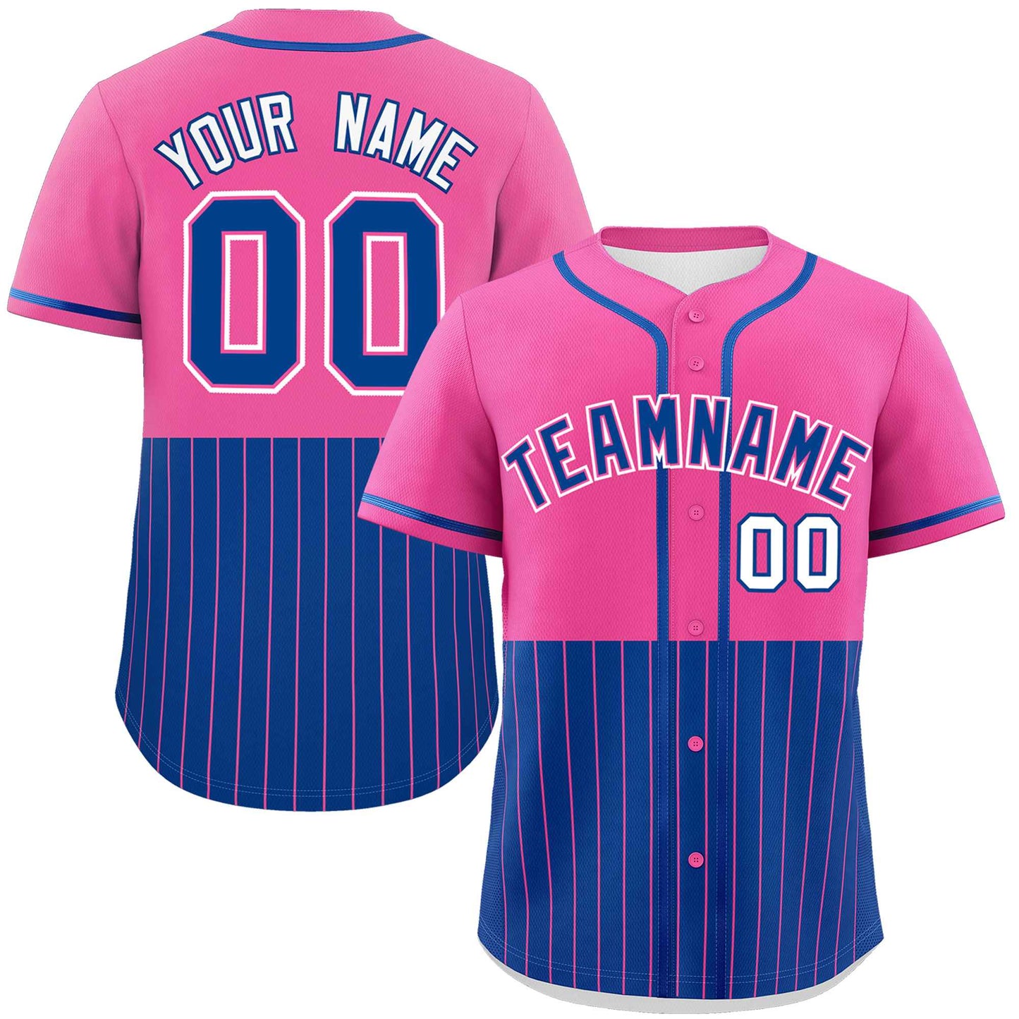 Custom Pink Royal Personalized Half Stripe Design Authentic Baseball Jersey