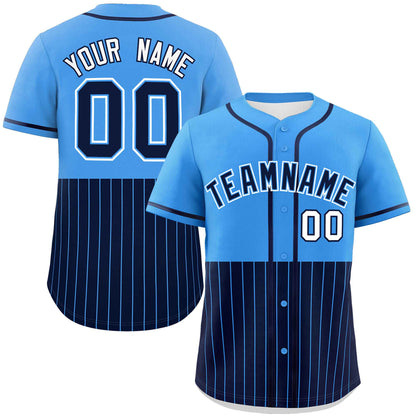 Custom Powder Blue Navy Personalized Half Stripe Design Authentic Baseball Jersey